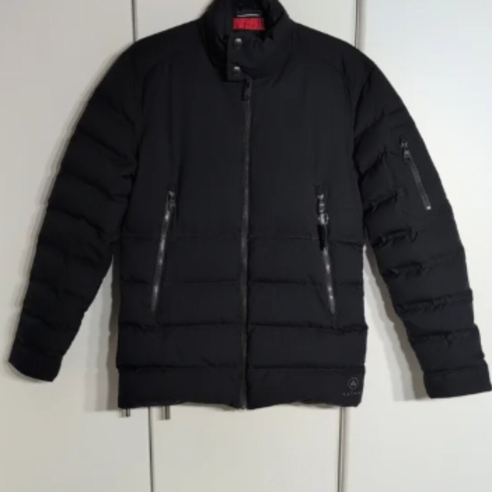 AETHER Black Puffer Jacket with Stand-Up Collar and Quilted Design